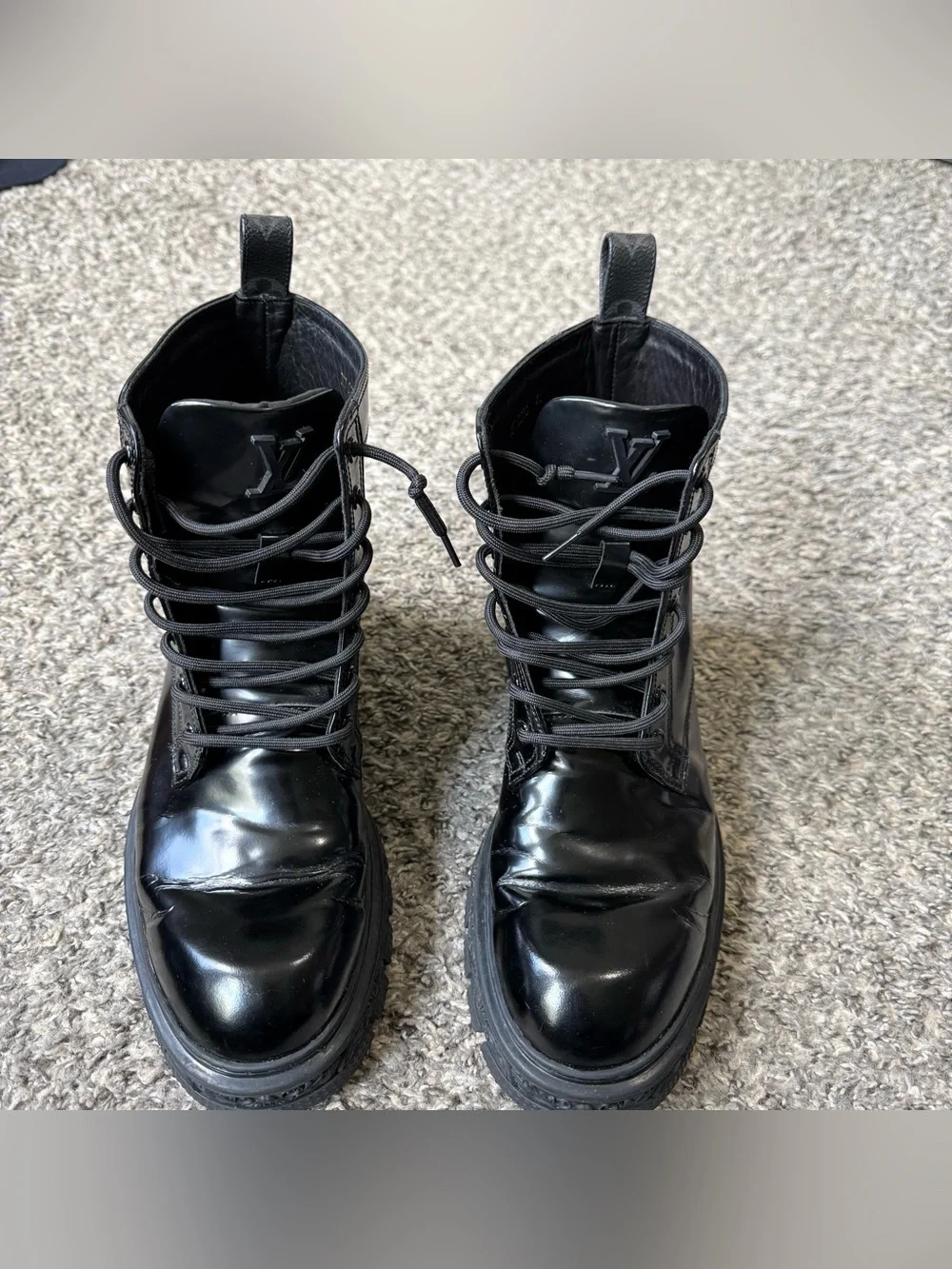 Louis Vuitton black patent leather boots 41 men’s 8 women’s 9.5 READ
